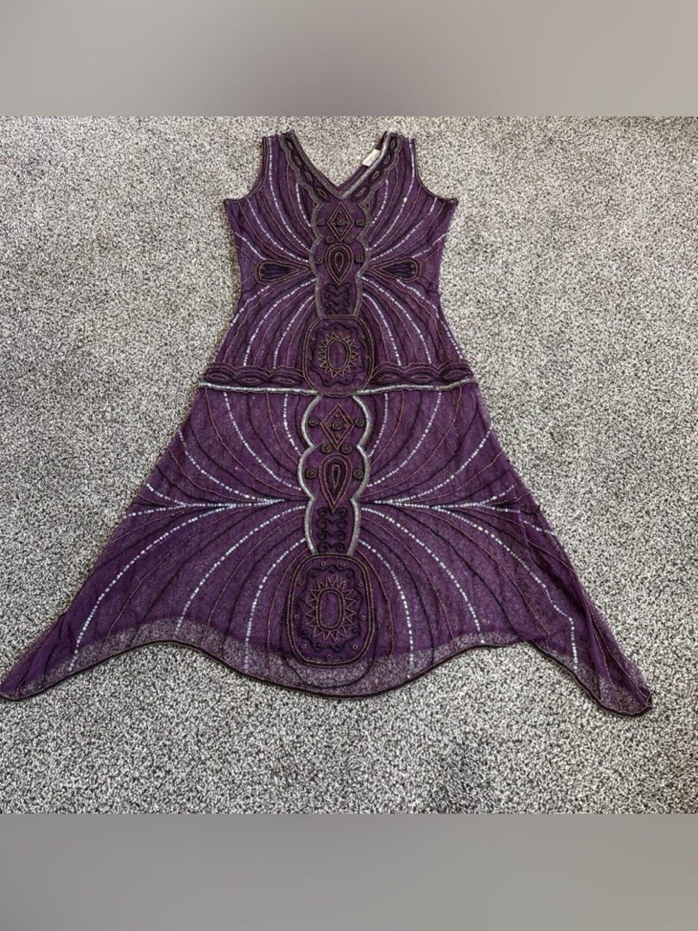 Unique Vintage 1920s Purple Beaded Dress Size Medium Sheer Sequins Sleeveless - Picture 12 of 14